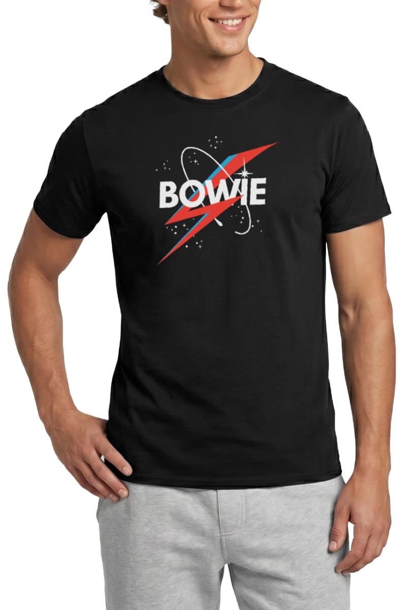 David Bowie Belettering Sterrenhemel Met Bliksem T-Shirt Heren