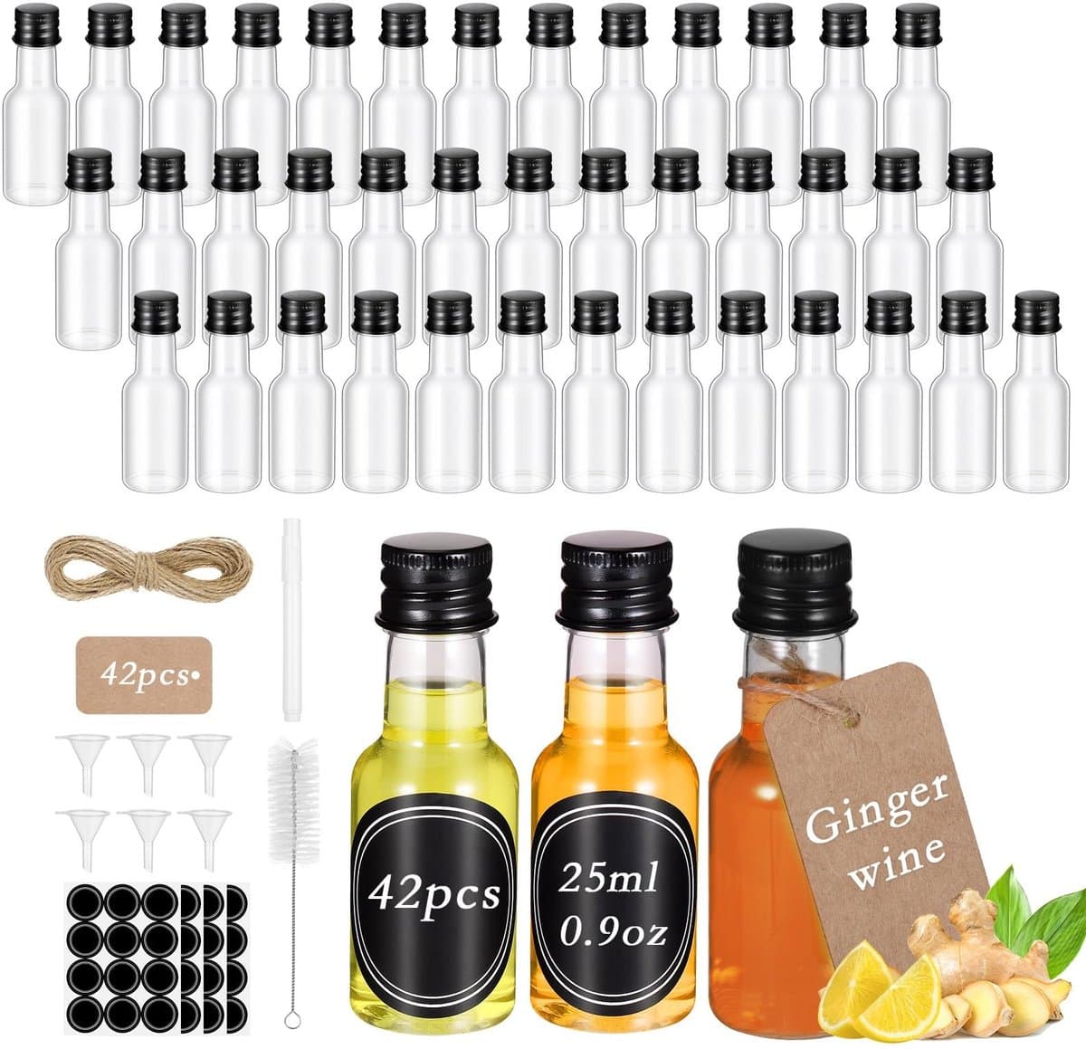 Dailygoods- Mini-Drankflessen 42 Stuks - Lekvrije Plastic Flessen - Navulbare Herbruikbare Flessen - Voor Sap/Melk/Olie - Reisformaat - 25 ml Inhoud - Shotflessen