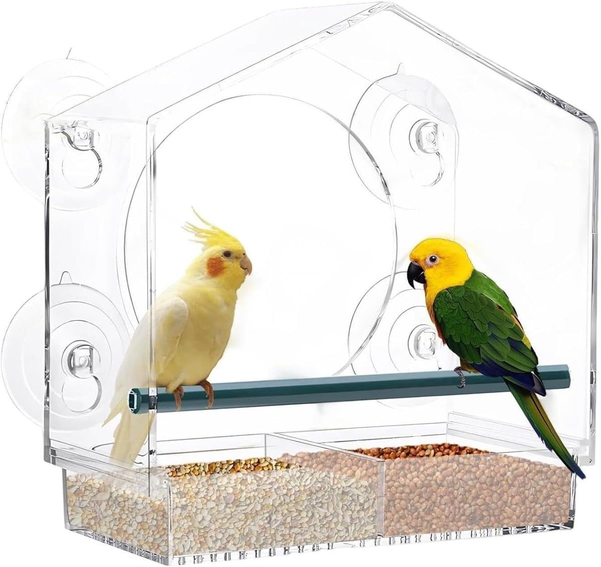 Vogelvoederhuisje Raam - Vogelhuisje Zuignap - Vogels Voeren - Afneembare Schaal - 20 x 10 x 21 cm - Transparant
