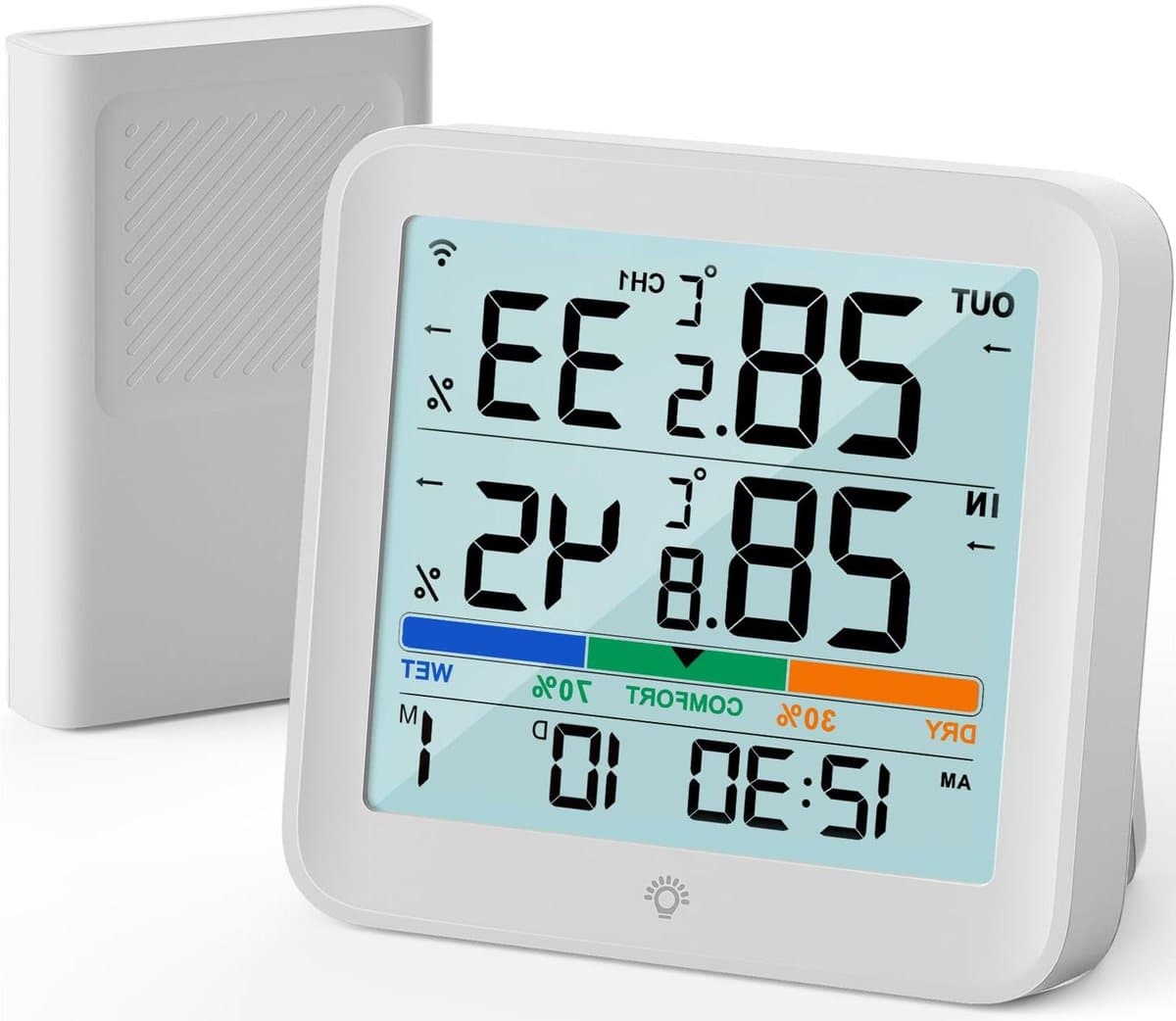 Binnen en Buiten Thermometer - Hygrometer Weerstation - Klimaat Monitoren - Draadloze Sensor 100m - 3.7 Inch LCD - Wit