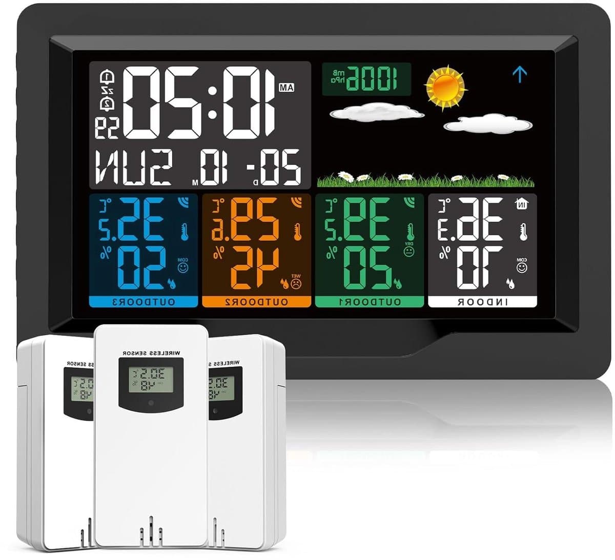 Draadloos Weerstation - Weersvoorspeller Buitensensor - Weer Monitoren - Meerdere Buitensensoren - 60m Bereik - Zwart