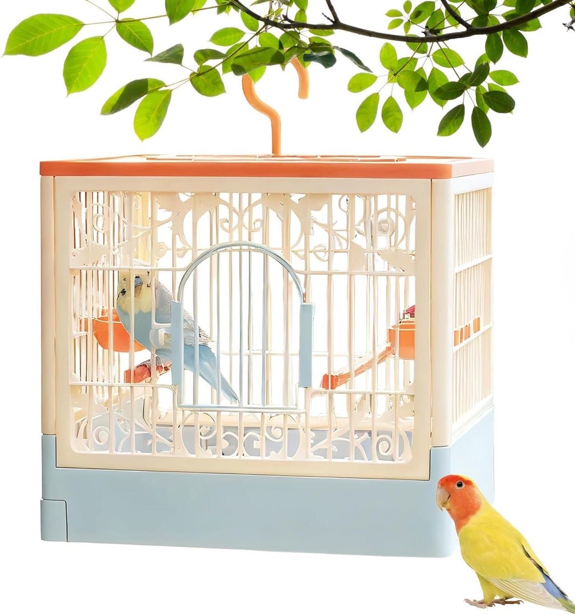 Volière voor vogels - Vogelkooi transport - Gedrag stimuleren - Modulaire montage - 32.5L x 26.5W x 9.6H cm - Blauw
