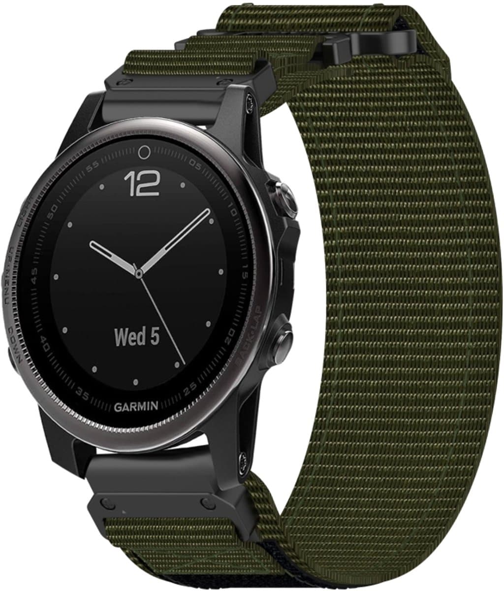 Voor Garmin Fenix 5S 20 mm nylon klittenbandsluiting horlogeband (legergroen)