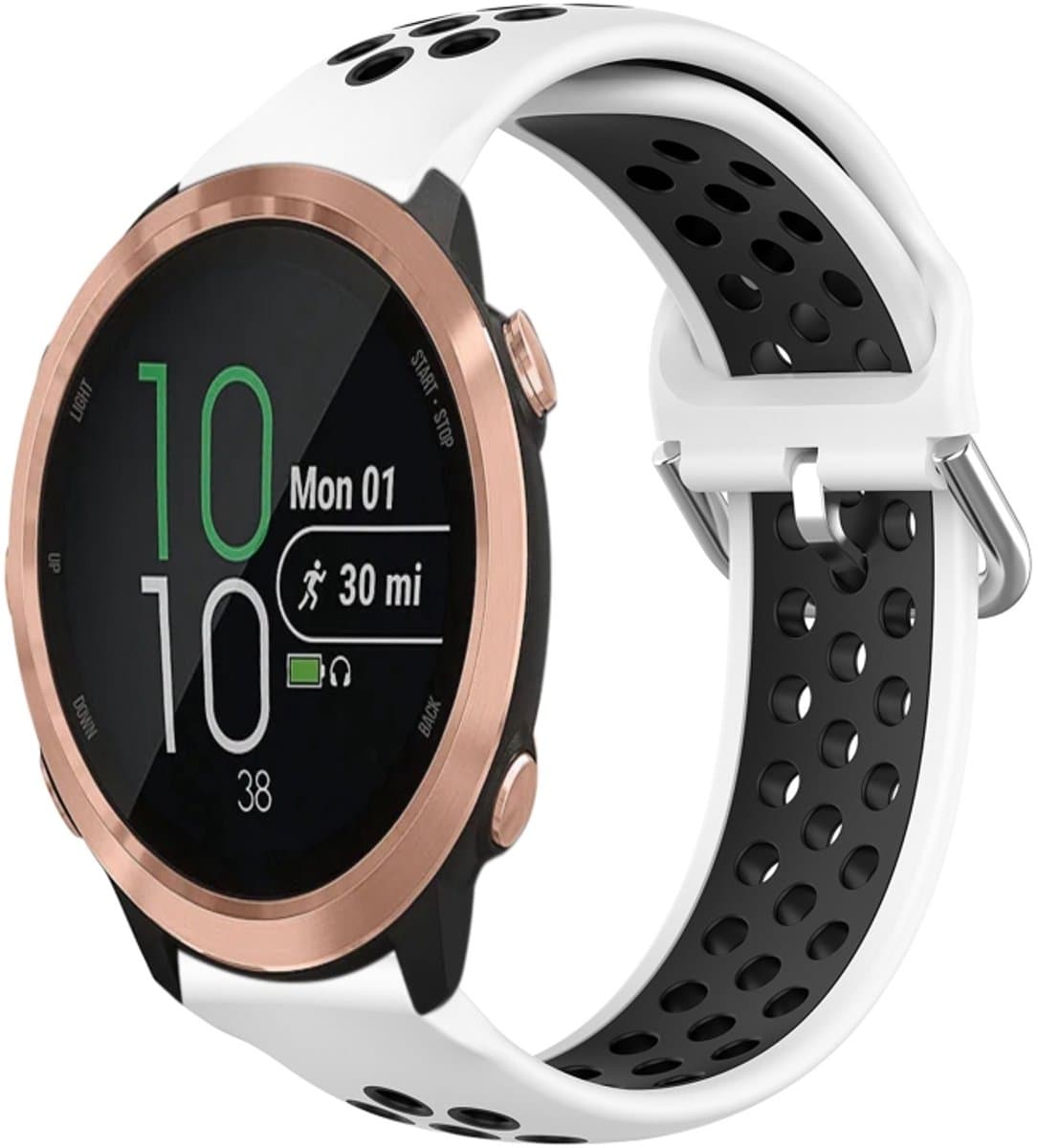 For Garmin Forerunner 645 20mm Perforated Breathable Sports Silicone Watch Band(White+Black)
