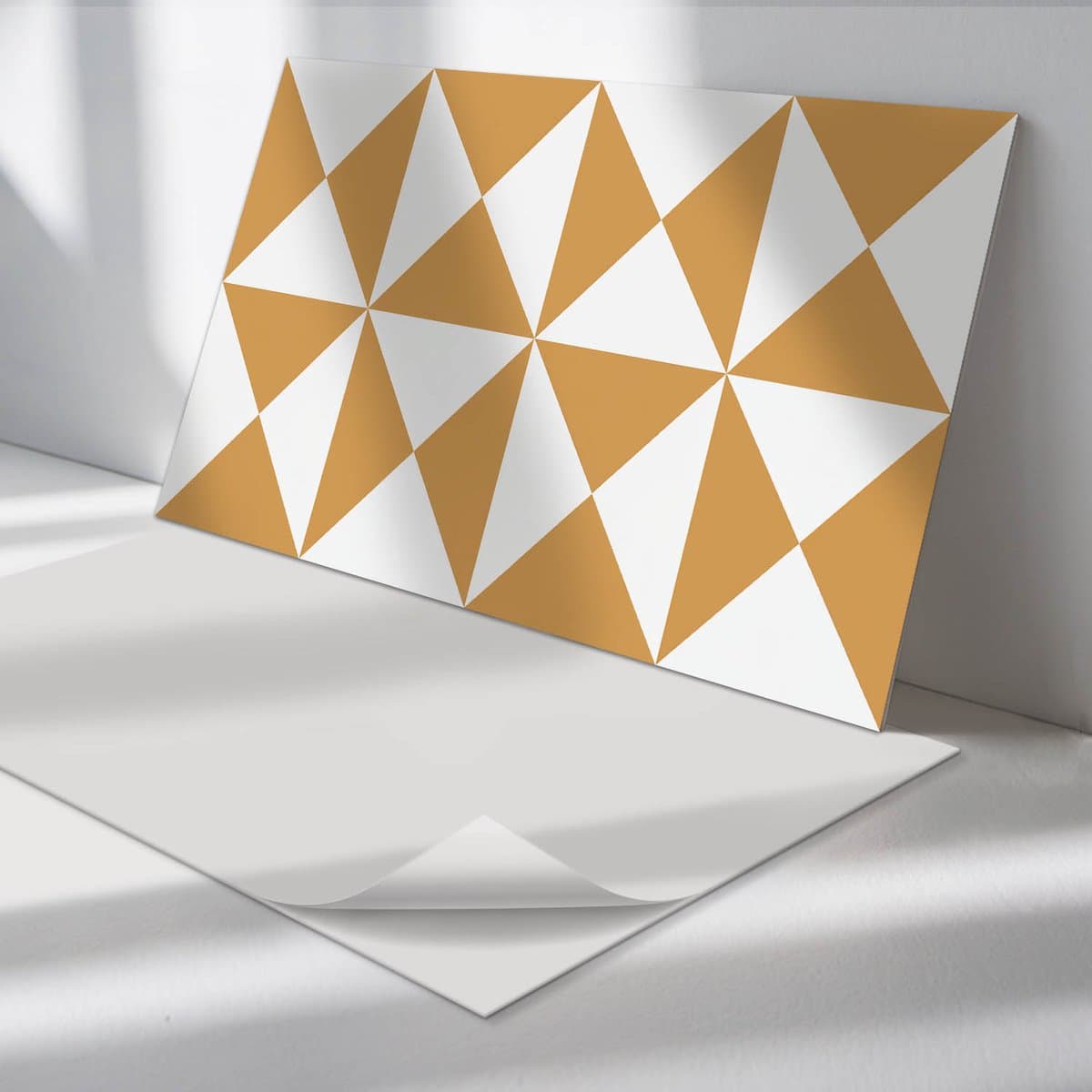 Wallfluent Vinyl Wandpaneel - Geometrisch driehoekpatroon Zelfklevend Muurpaneel - 120 cm x 60 cm - Beige Vinyl Wandpaneel - 1 stuk - Rechthoekig Wandbekleding Vinyl - Patroon Wandpaneel - Vinyl Wandbekleding - Wandpaneel Keuken en Badkamer