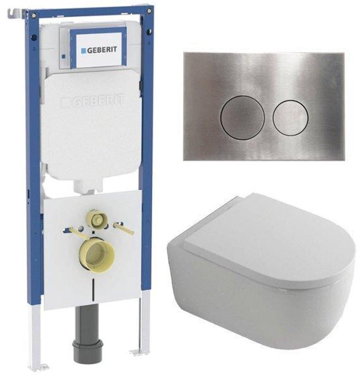 QeramiQ Dely Swirl Toiletset - 36.3x51.7cm - Geberit UP720 Duofix Sigma inbouwreservoir - 35mm zitting - bedieningsplaat steel - ronde knoppen - mat wit