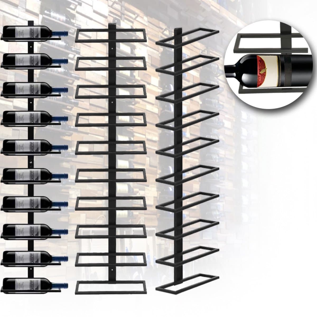 Wijnrek Muur - Wandrek Hangend - Flessenrek Wandmontage - Modern - 10 Stuks - Top Kwaliteit