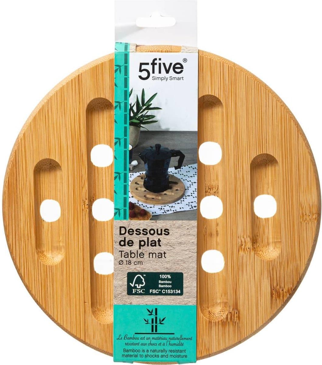 5five Ronde bamboe tafelmat - 18 cm, bruin