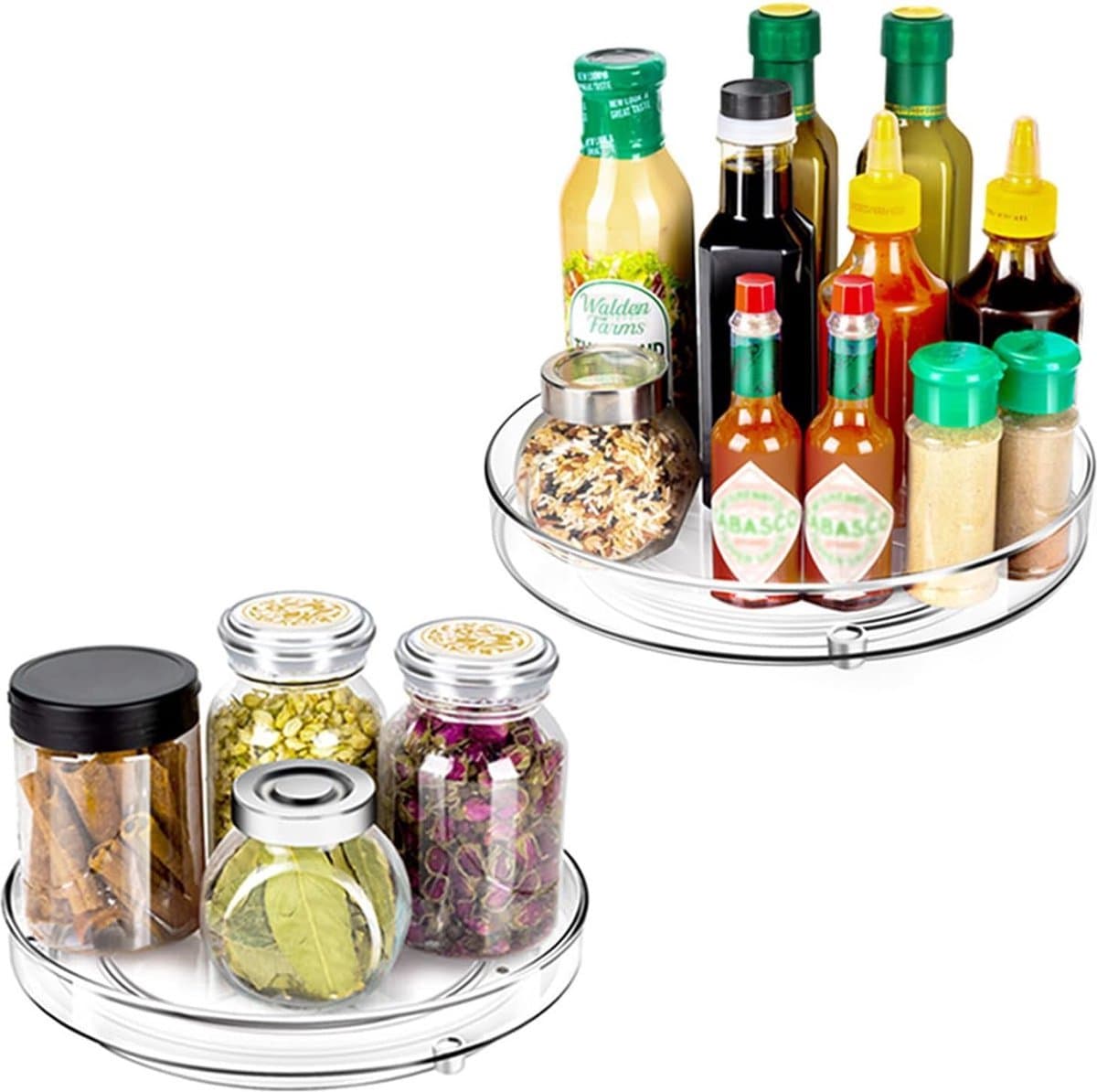 Draaitafelorganizer, 2 stuks (23,5 cm + 23,5 cm), draaischijfkoelkastorganizer, draaischijf transparant, 360° draaibaar kruidenrek