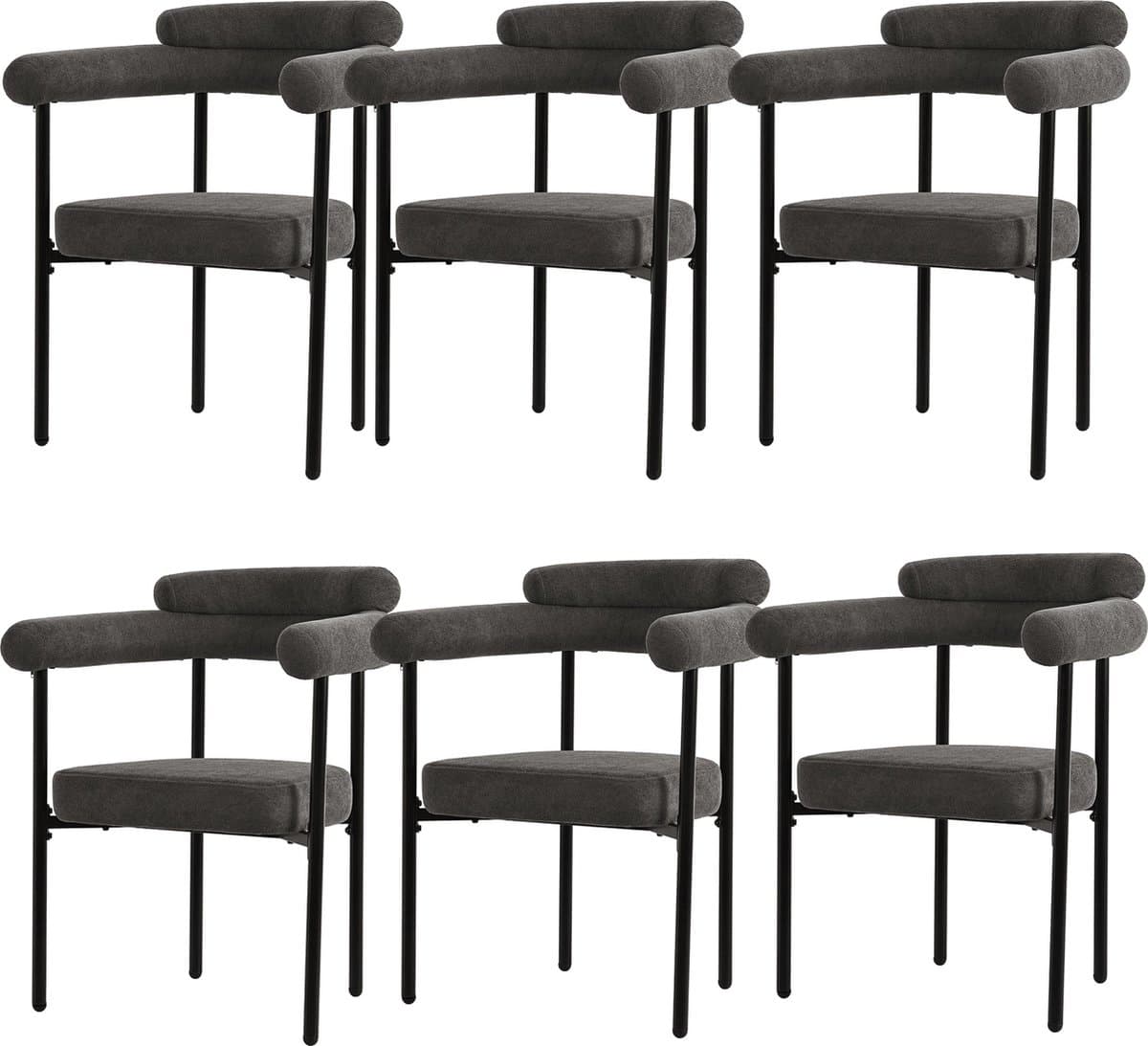 Merax Velvet Eetkamerstoelen Set van 6 – Donkergrijs met Zwart