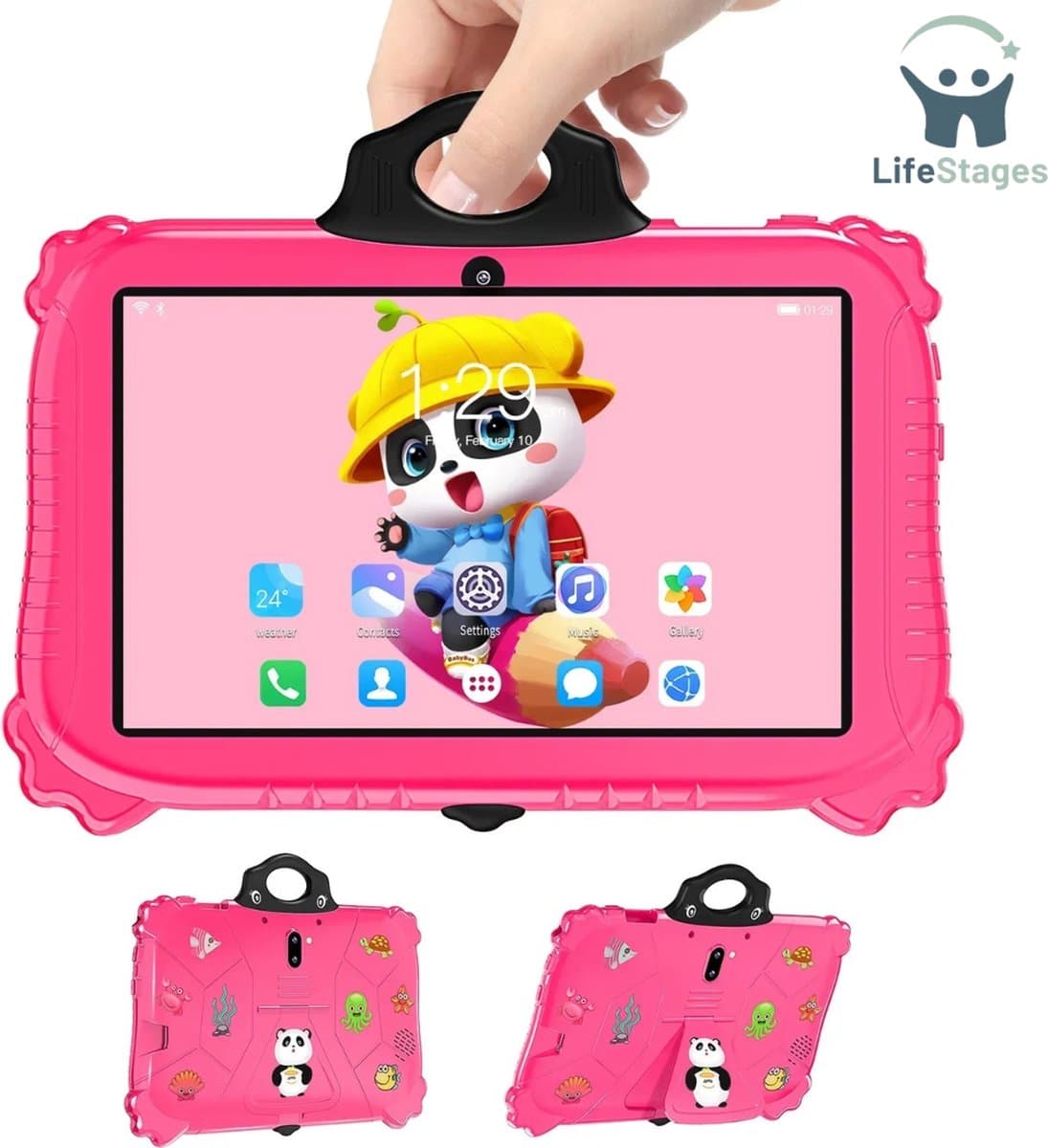 LifeStages - Kindertablet vanaf 3 jaar - Kindertablet 7in - Kindertablet Android 14 - Kindertablet Wifi - Kindertablet Bluetooth - Kindertablet 12gb 256 gb - Roze