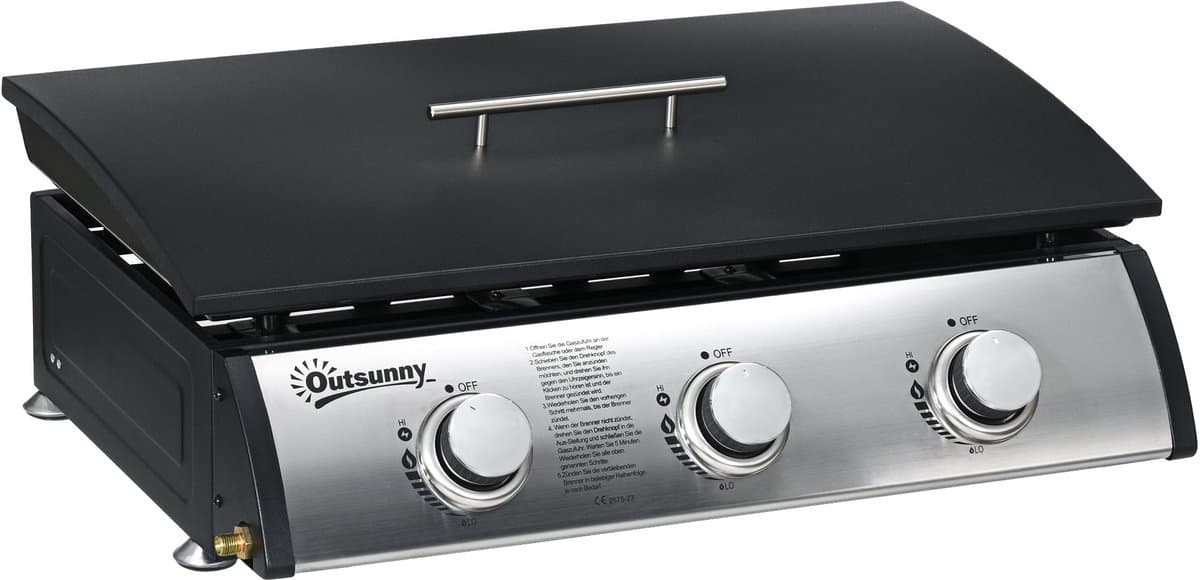 Outsunny-Gasgrill-Edelstahl, Metall-63L x 47B x 25H cm-Schwarz