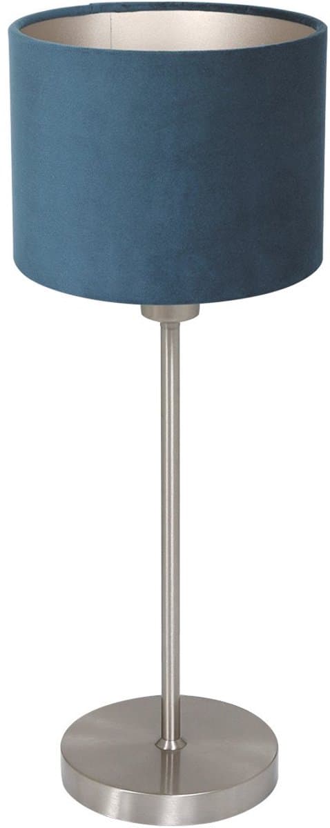 Tafellamp Noor 4417ST – Geborsteld staal met blauwe velours kap, hoogtes 50 cm, trendy design, Mexlite