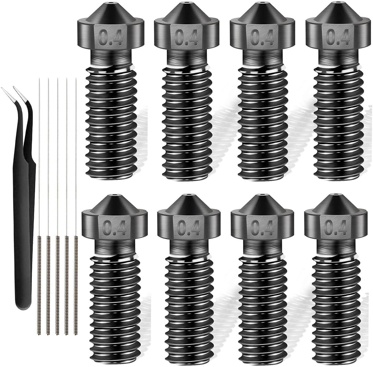JHUBERS- Düse 8PCS - M6 Druckkopf - 0.4MM - gehärtetem Stahl - voor J-Head Hotend - compatibel met Artillery/Sidewinder 3D-Druckers - 3D-printer Nozzle