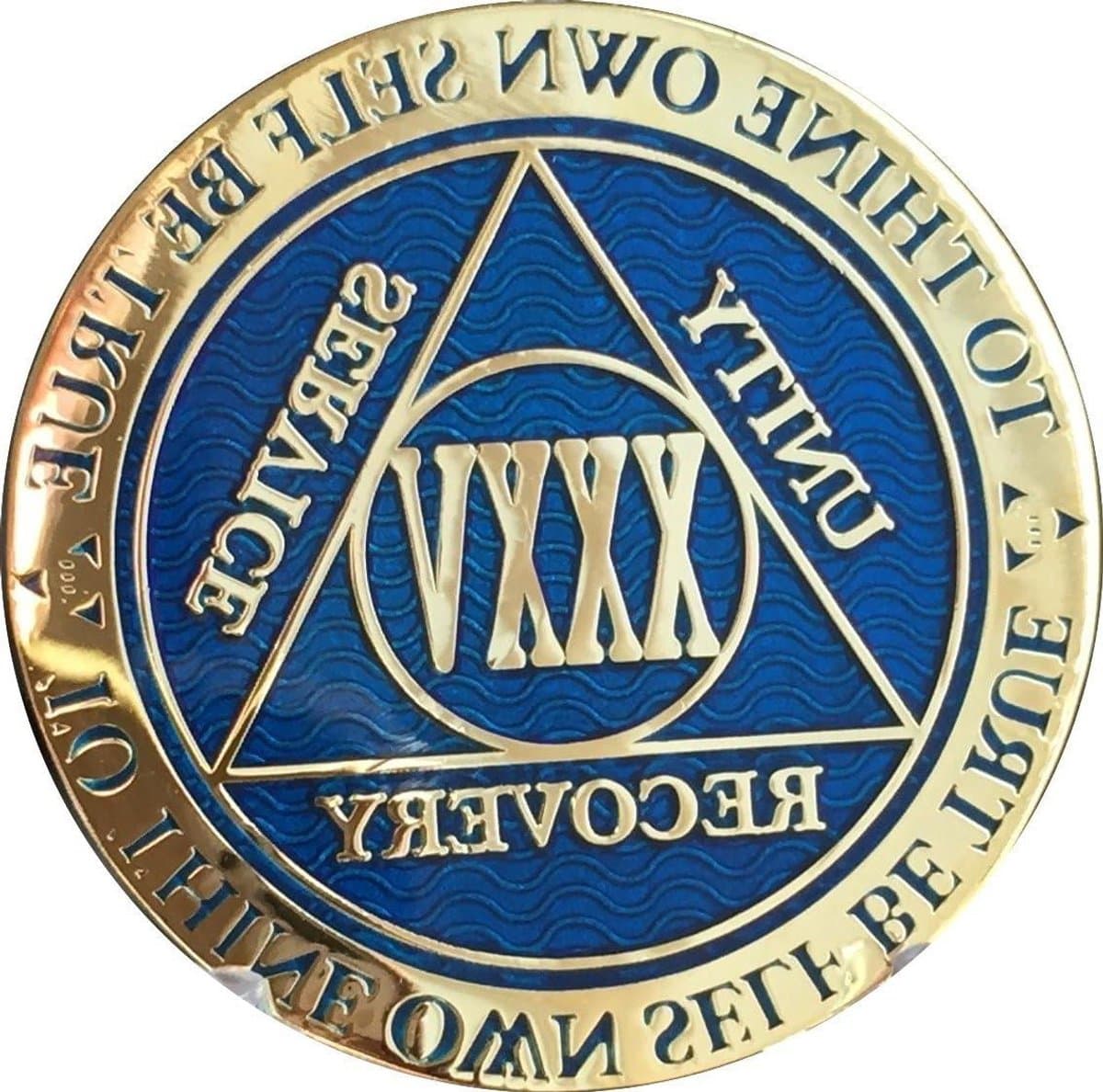Herdenkingsmunt - Herstel munt - Persoonlijke mijlpaal - Visgraat patroon - 34mm - Blauw Goudkleurig