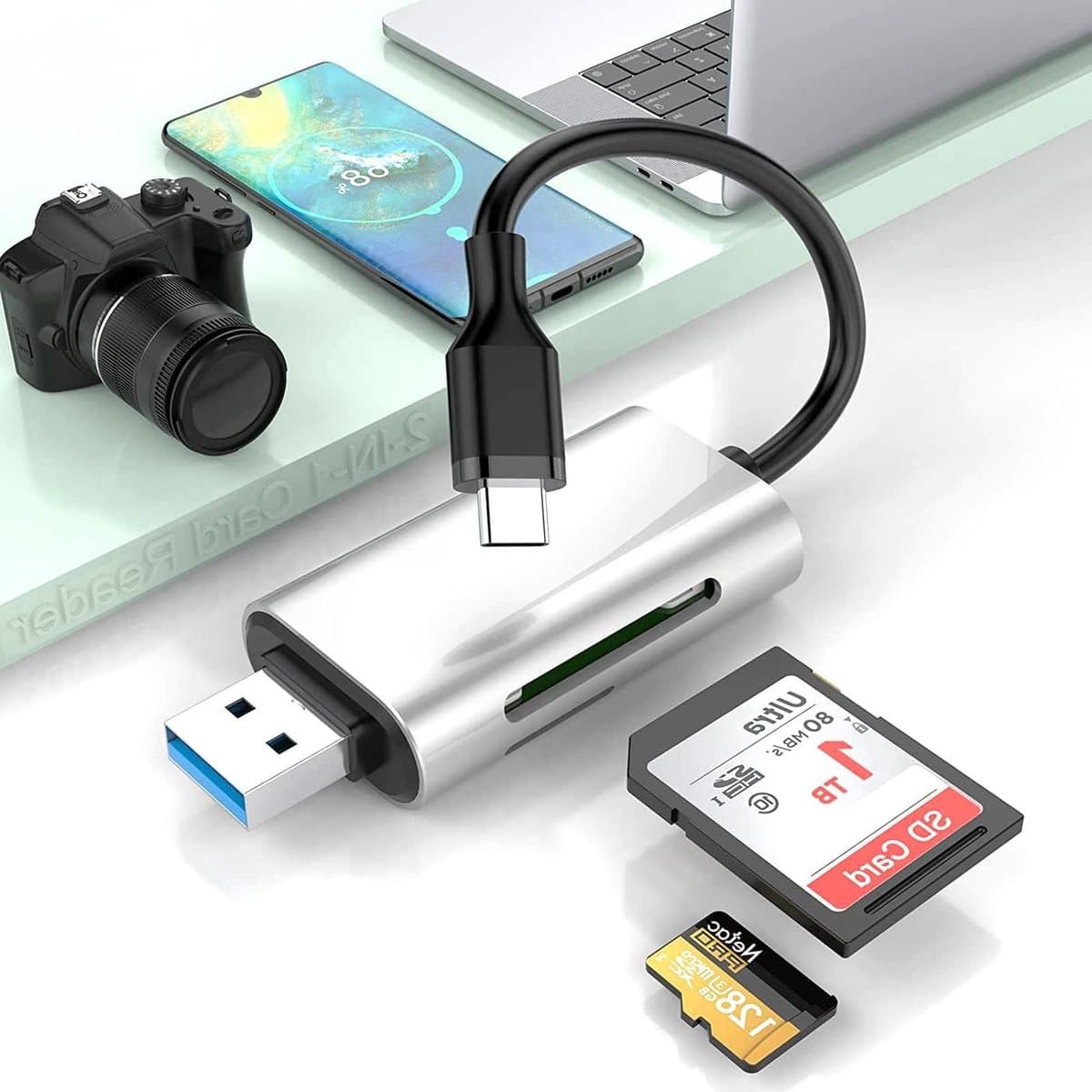 USB C Kaartlezer - Geheugenkaartlezer - Bestanden Overzetten - Meerdere Kaartformaten - 10 g - null