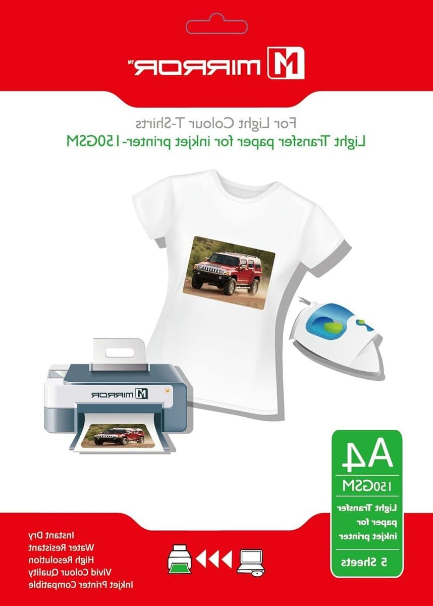 Transferpapier - Licht transferpapier - Bedrukken van textiel - Voor inkjetprinters - A4 5 vel - Wit