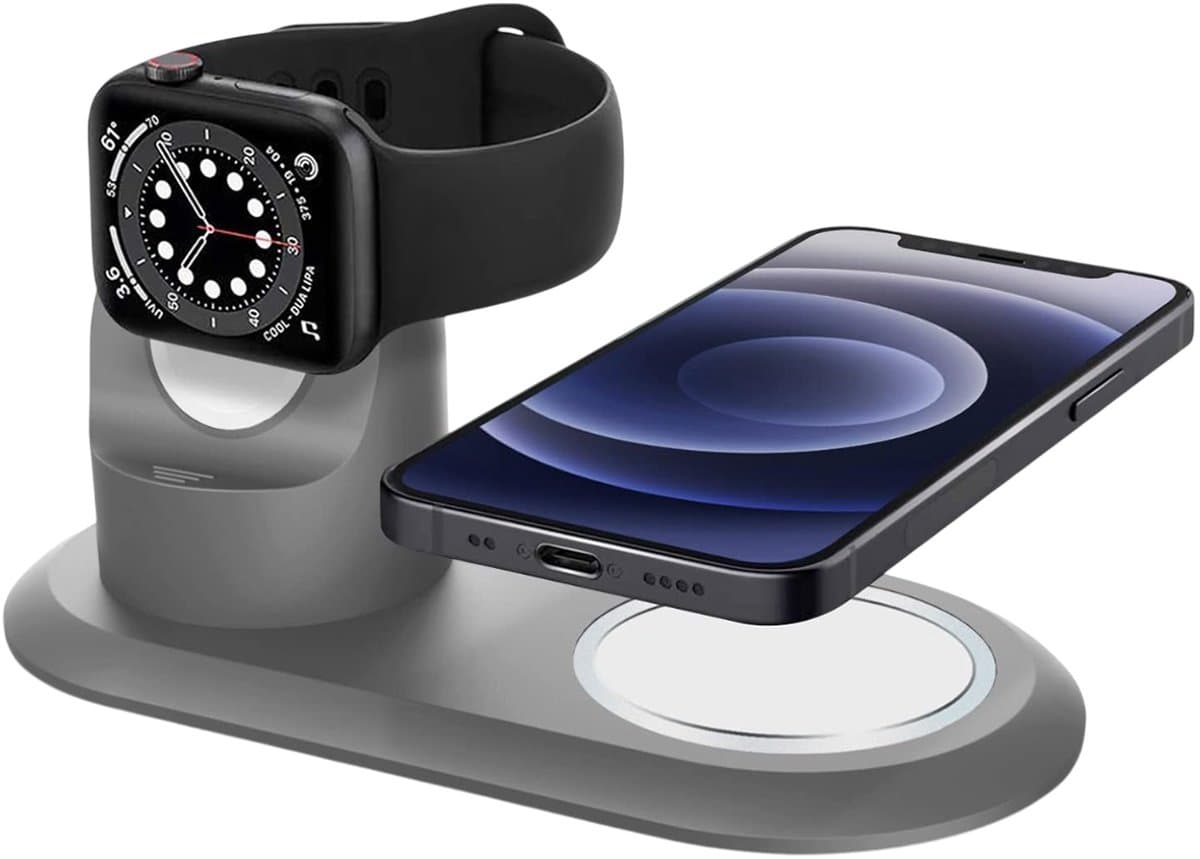 Eko, Oplaadstation voor Apple Watch en Geschikt voor Apple iPhone 2 in 1 MagSafe in TPU, Grijs