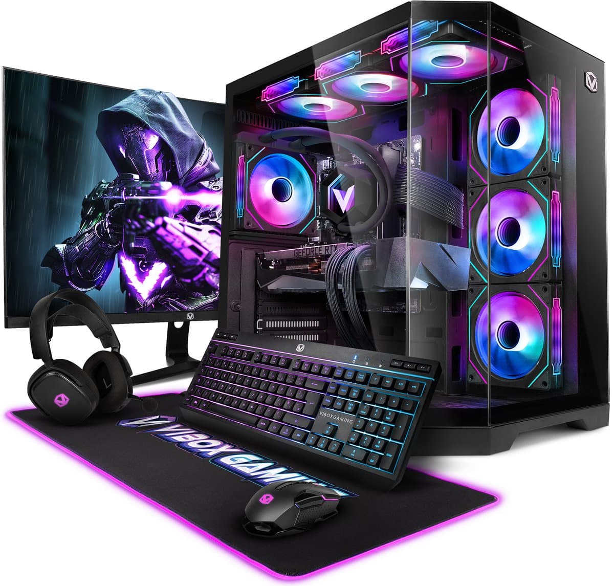 Vibox Gaming PC Set - Ryzen 7 9700X - RTX 5070 - 32GB DDR5 RAM - 1TB SSD - Windows 11 - WiFi 6 + Bluetooth 5.4 - 27" Monitor + Accessoires