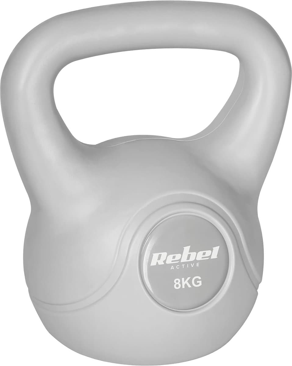Kettlebell 8kg - Fitness Gewicht - Kracht Training - PVC Coating - 23.5 cm - Grijs