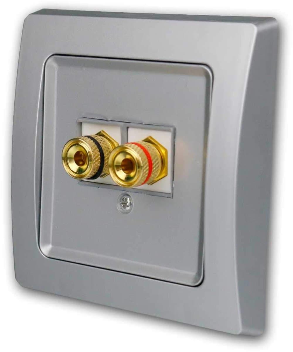 Luidspreker Aansluiting - Audio Inbouwdoos - Flexibele Audio - Vergulde Contacten - 80x80mm - Zilver