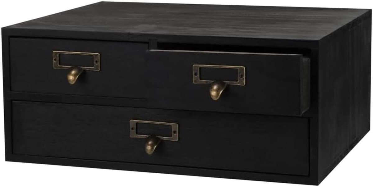 Houten opbergdoos met 3 laden - vintage bureauorganizer voor opslag