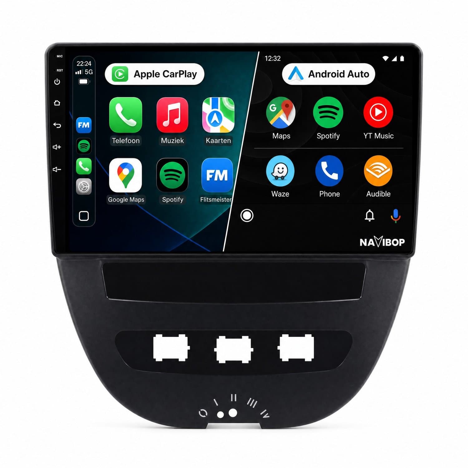 Navibop Autoradio geschikt voor Citroën C1 Toyota Aygo Peugeot 107 2005 t/m 2014 - Draadloos Apple CarPlay & Android Auto - 9 inch touchscreen - Android 15 - 4GB/64GB - Navigatie - Bluetooth - DAB+ ready - 2 din