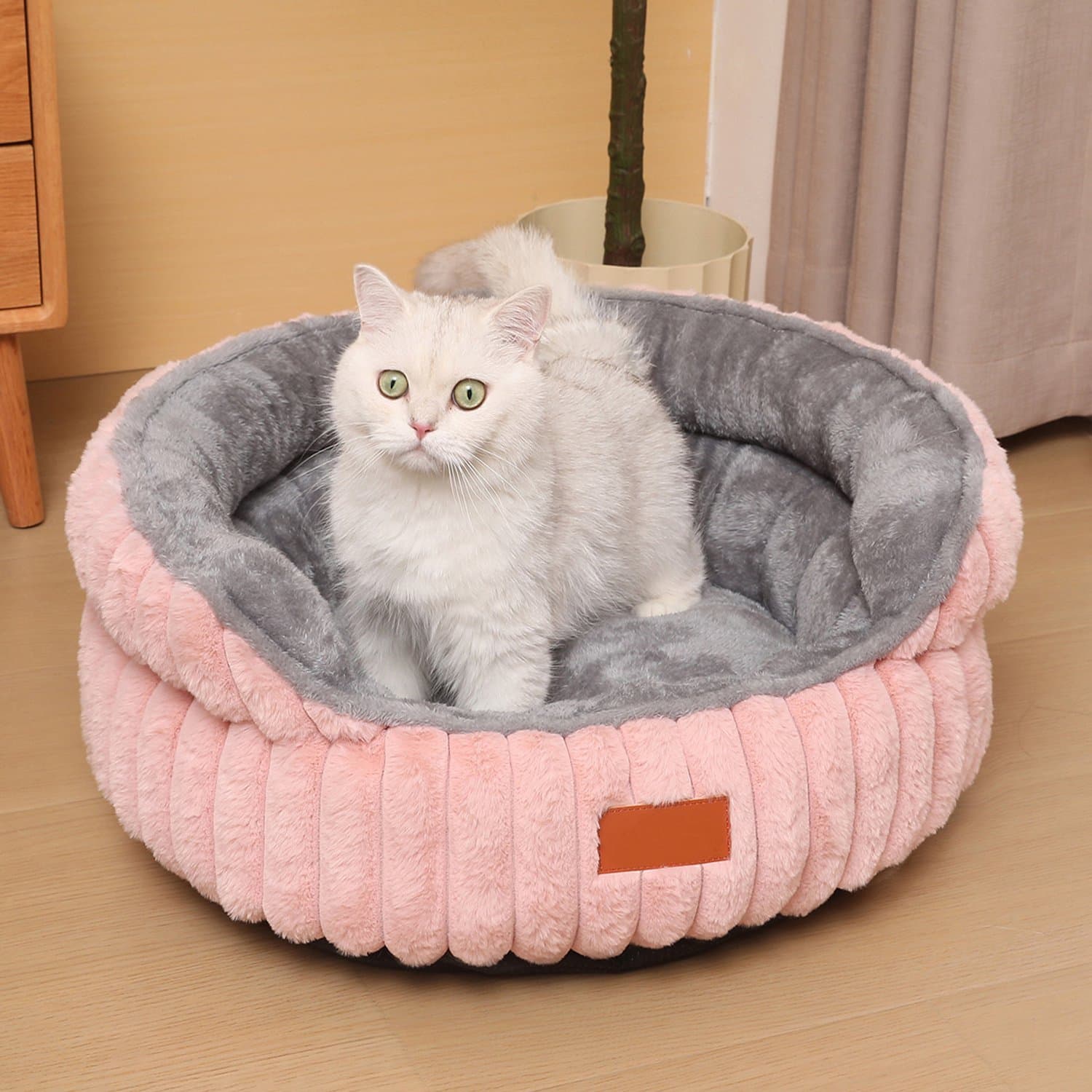 YAGXIG Huisdierenmand – Warm, pluche, wasbaar, rond, extra dik – Roze (50 cm)