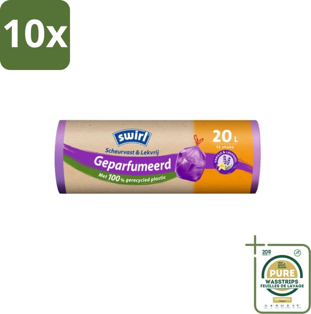 10 x Swirl – Pedaalemmerzakken – Trekband Geparfumeerd – 20 L – 12 zakken - Grootverpakking - Koffiezetapparaat