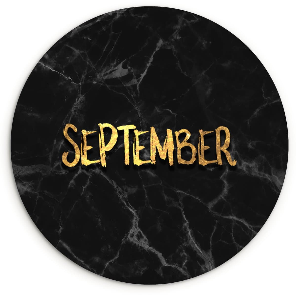 WallCircle® Wandcirkel 120x120 cm - Muurcirkel Kalender - September - Goud - Marmer - Muurdecoratie woonkamer - Wanddecoratie slaapkamer - Kamer decoratie accessoires - Ronde schilderijen XXL