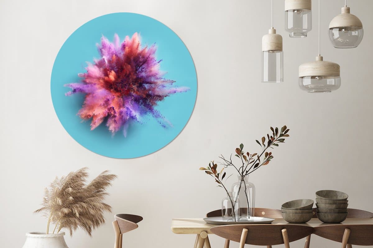 WallCircle - Wandcirkel - Muurcirkel - Kleurrijke explosie - Aluminium - Dibond - 140x140 cm - Binnen en Buiten
