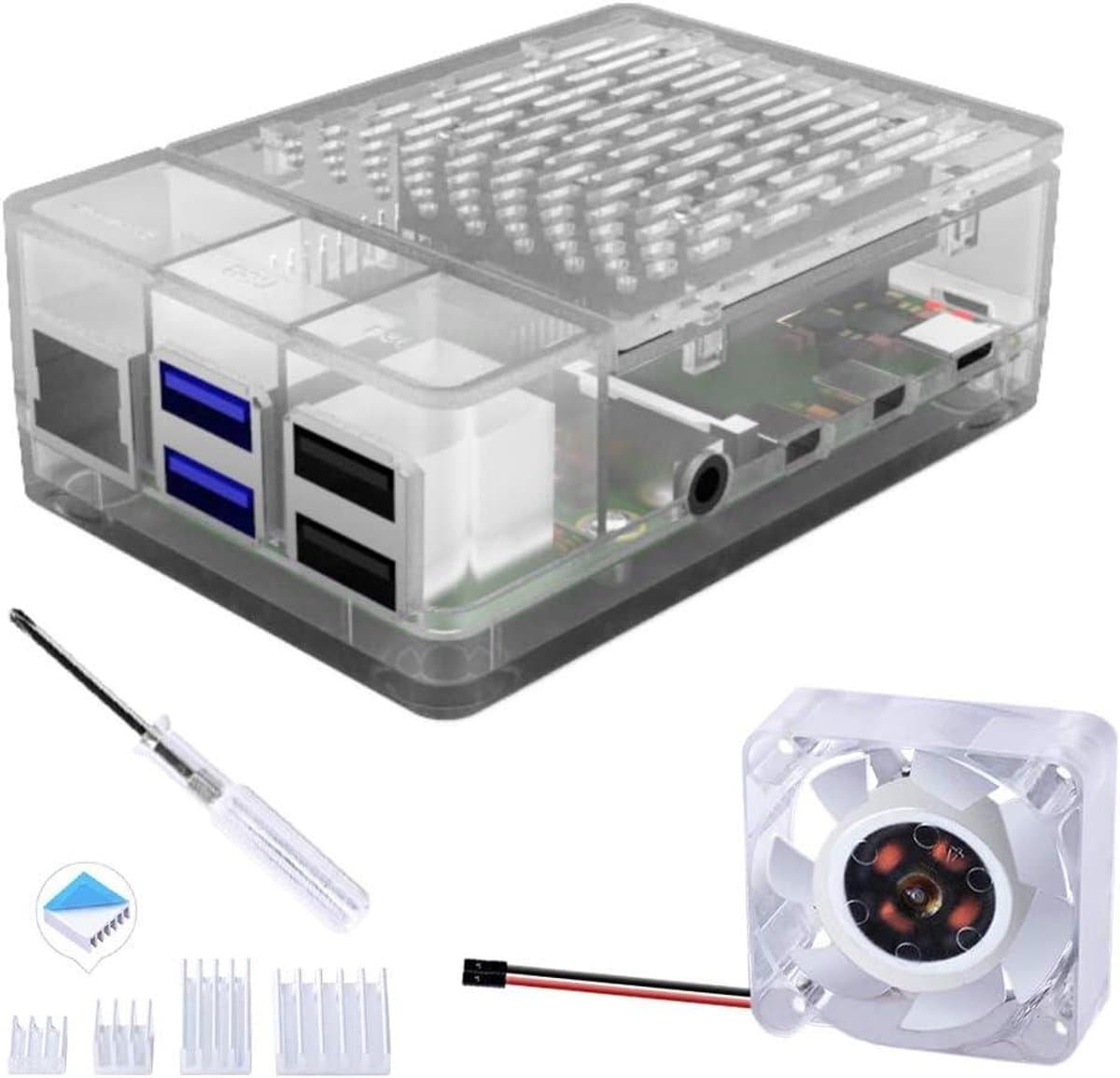 Raspberry Pi Hoesje - Behuizing Accessoire - Computer Bescherming - Met Ventilator - 40x40x10mm - Transparant