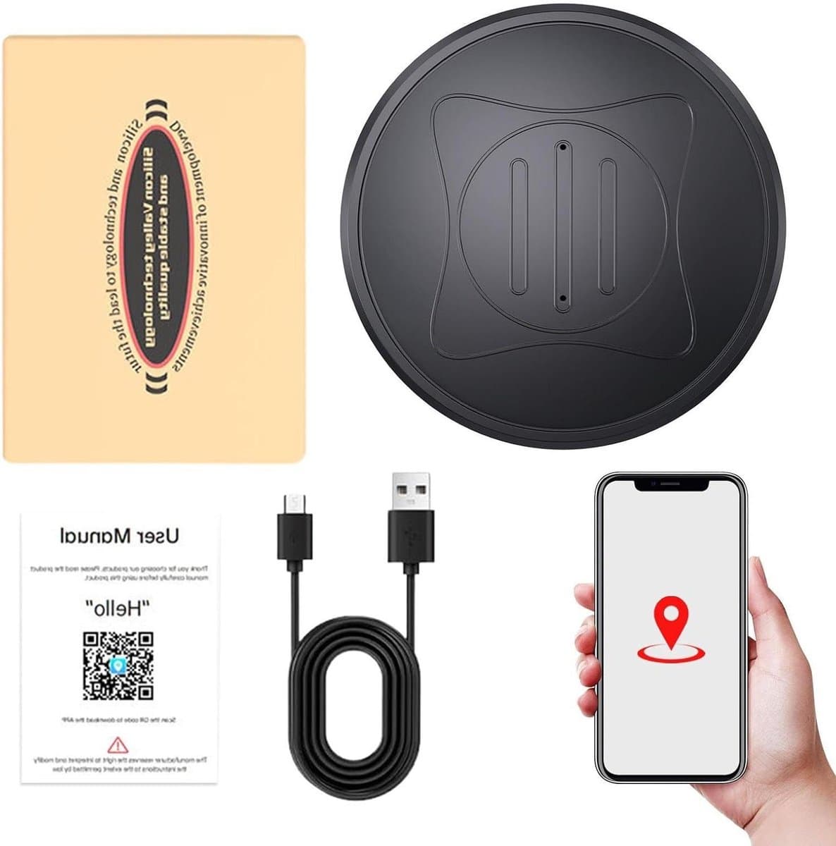 GPS Tracker - Locatie Tracker - Veiligheid Monitoren - Real-time Tracking - 4.1x4.1x1.3cm - Zwart