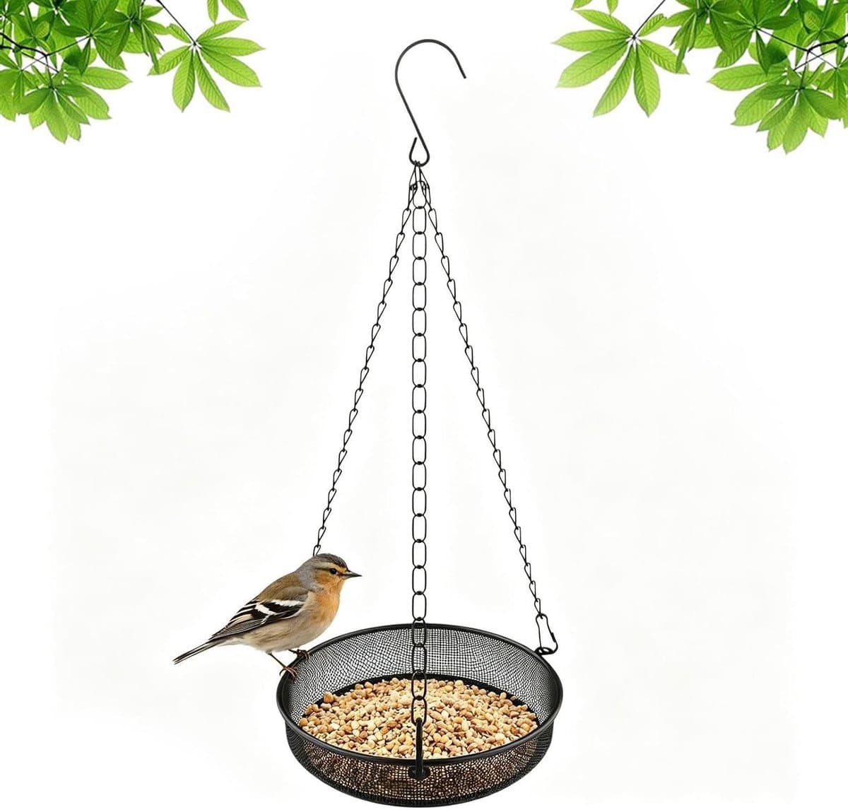 Vogelvoederhuisje - Voedertafel Voederplateau - Vogels Voeren - Weerbestendige Metalen Constructie - 19 x 19 x 6 cm - Zwart