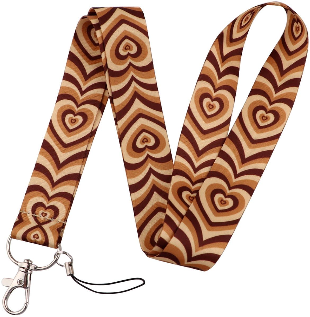 Travel Cords - Keycord Retro Hartjes Bruin - stevig lanyard - sleutelhanger - sleutelkoord - met telefoonkoord - sleutels