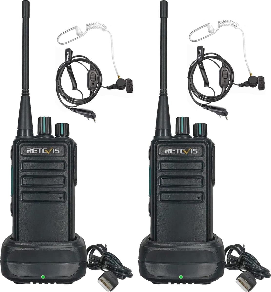 Robuuste 2-Weg Radio Walkie Talkie met Kloonfunctie en Noodalarm - Licentievrij PMR446, 16 Kanalen, Oplaadbaar met Headset (2 Stuks)