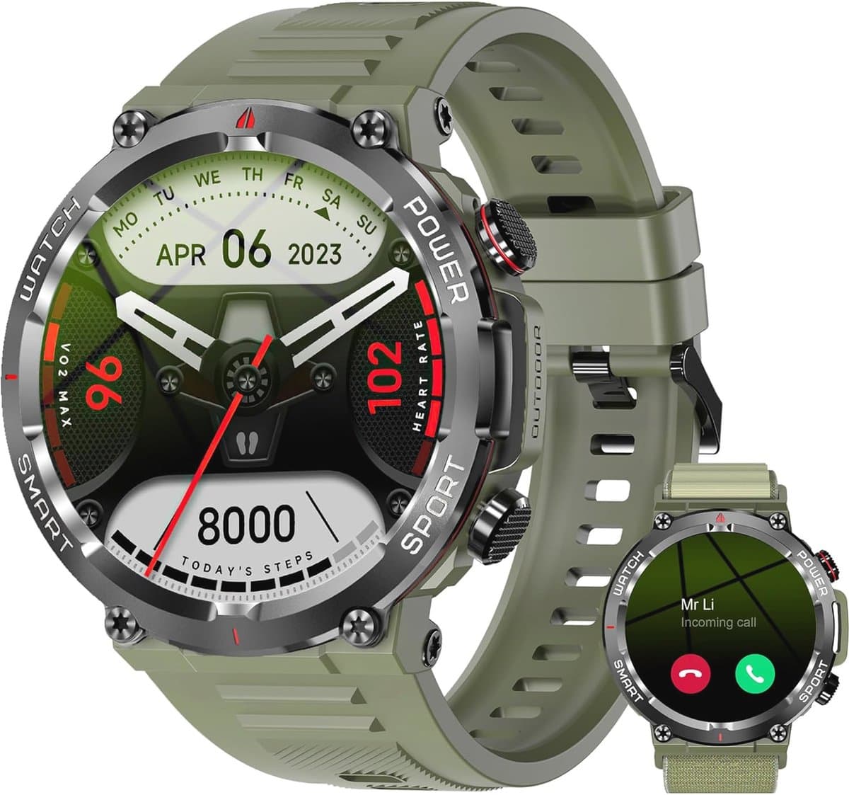 Smartwatch met 1,85 inch scherm, 100 sportmodi, Bluetooth-gesprekken, hartslag- en slaapmonitoring, geschikt voor Android en iOS