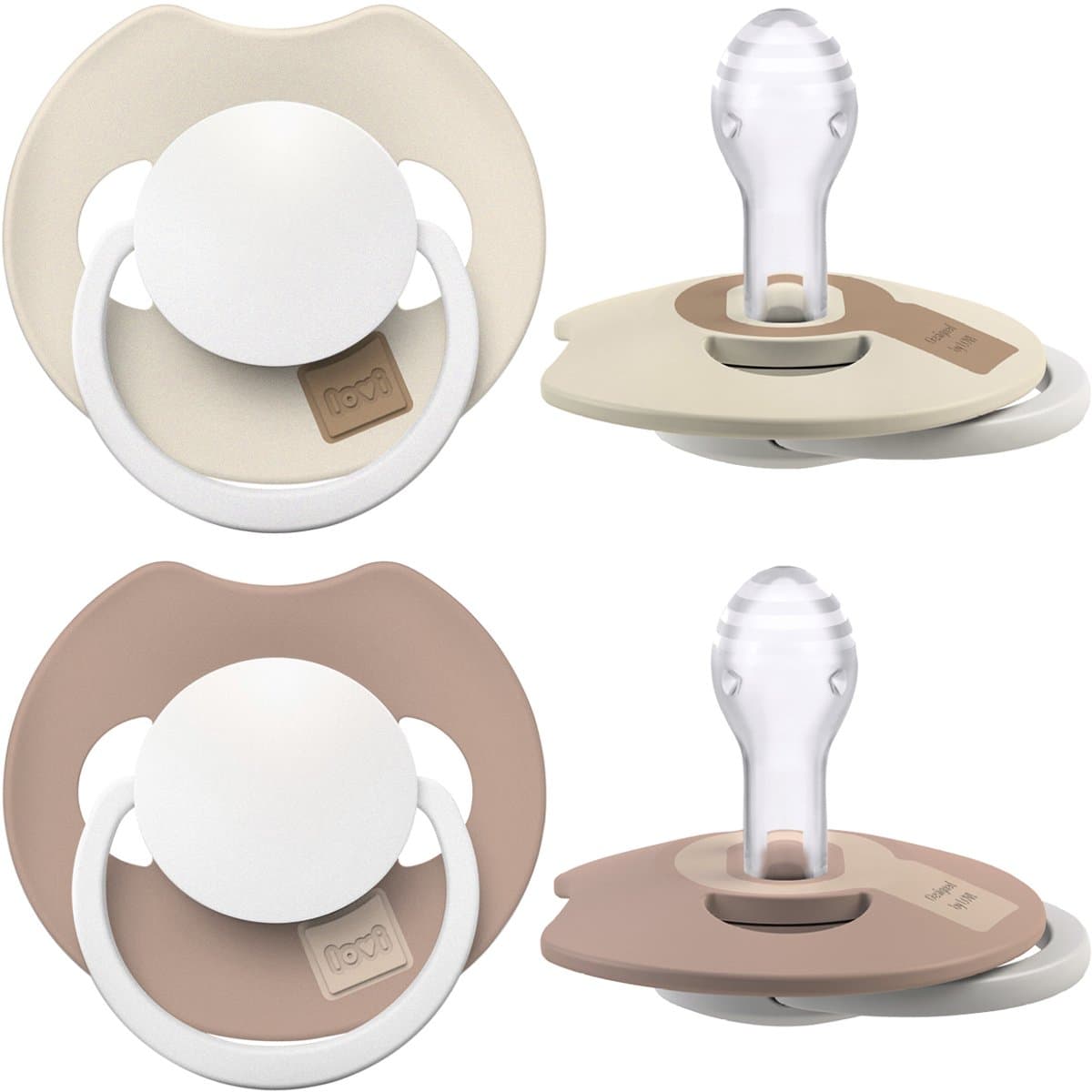 Difrax LOVI Dynamische Prime Glow Fopspeen - 6 tot 18 Maanden - Beige en Bruin - 2 Stuks