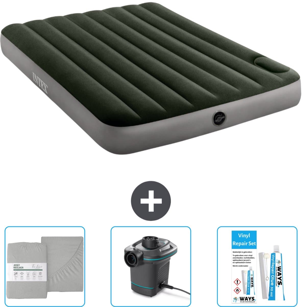 Intex Luchtbed - Twijfelaar - 137 x 191 x 25 cm - Groen - Inclusief Hoeslaken - Pomp en Reparatieset