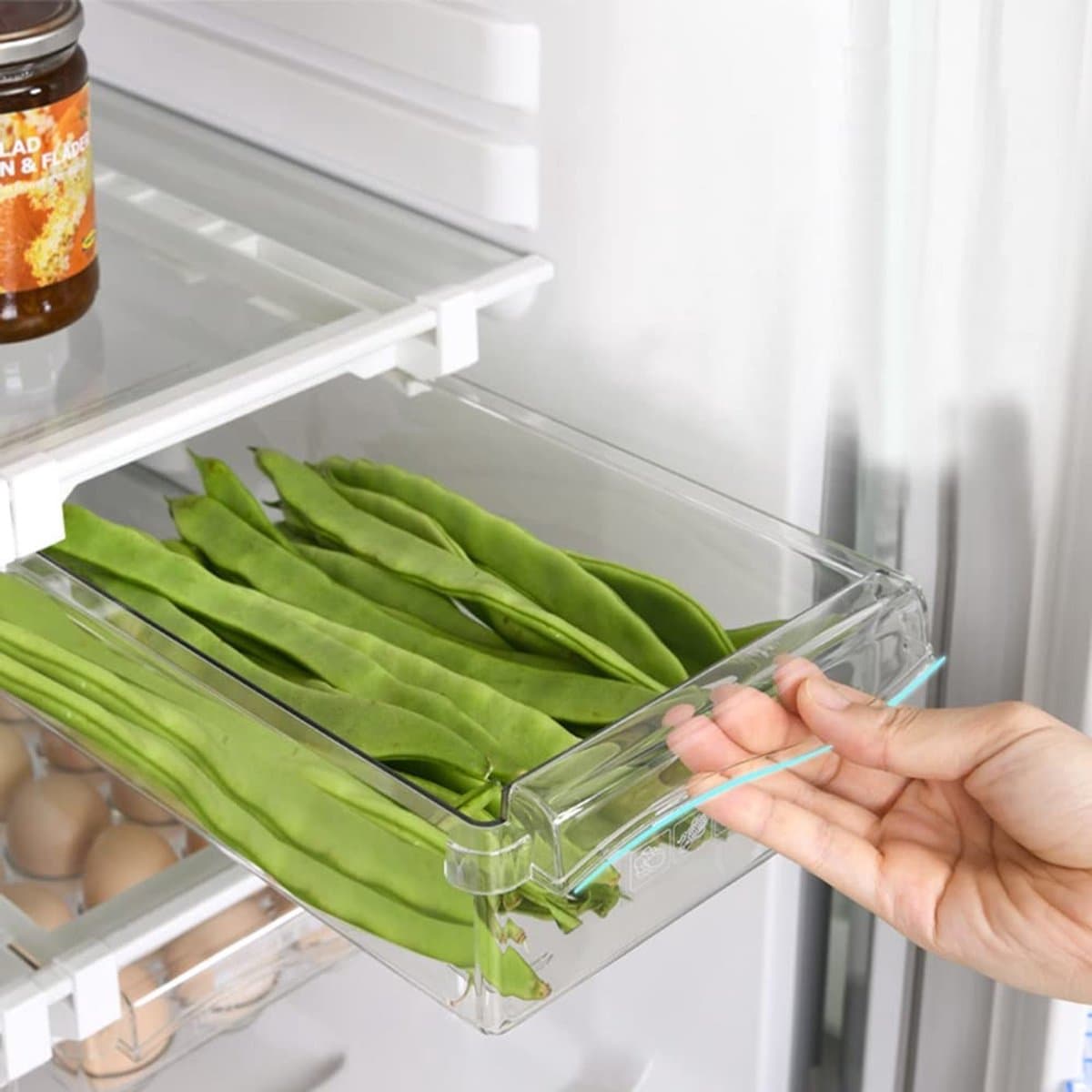 Dailygoods - Koelkastorganizer - Uittrekbare groentebak - Doorzichtig ontwerp - Wit - Opbergsysteem voor koelkastbox - Voor verse groenten en fruit -