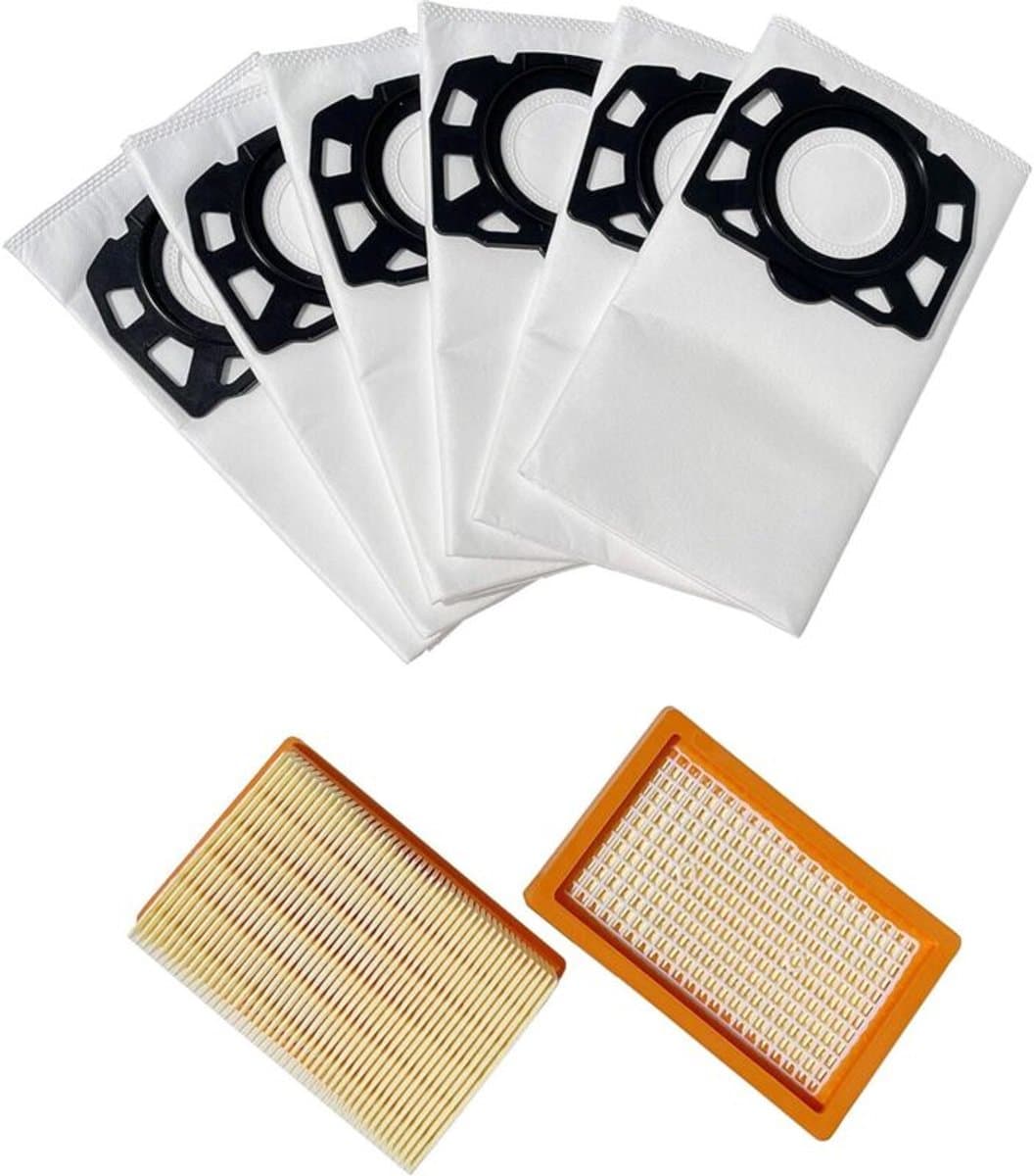 Inclusief 2 filters en 6 stofzakken Geschikt voor de volledig uitgeruste Karcher WD4 WD5 P 2.863006.0 WD5P WD6 Premium WD6 P MV4 MV5 MV6 2.863005.0 stofzuigers.