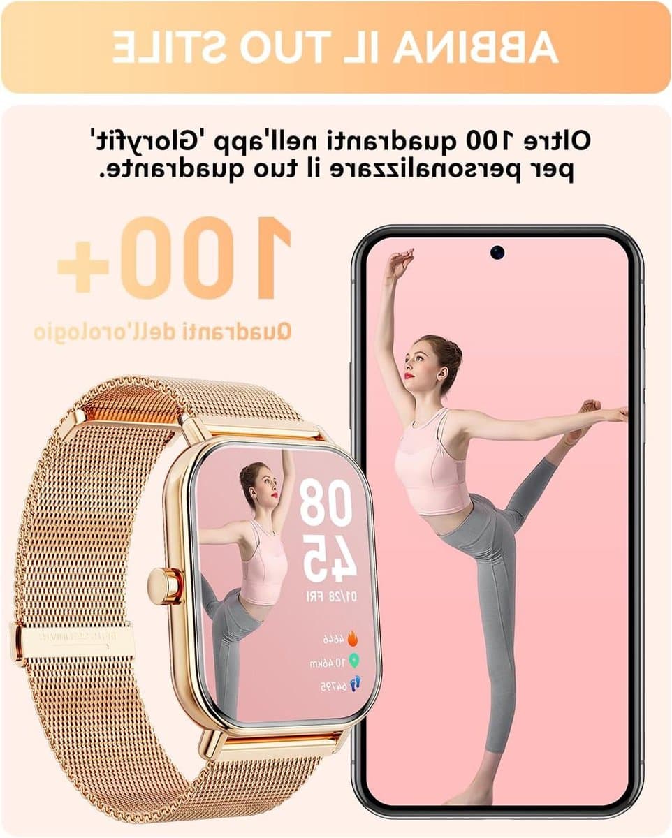 Slimme Horloge - Fitness Tracker - Activiteiten Meten - Bluetooth Bellen - 1.85 Inch Scherm - Goudkleurig