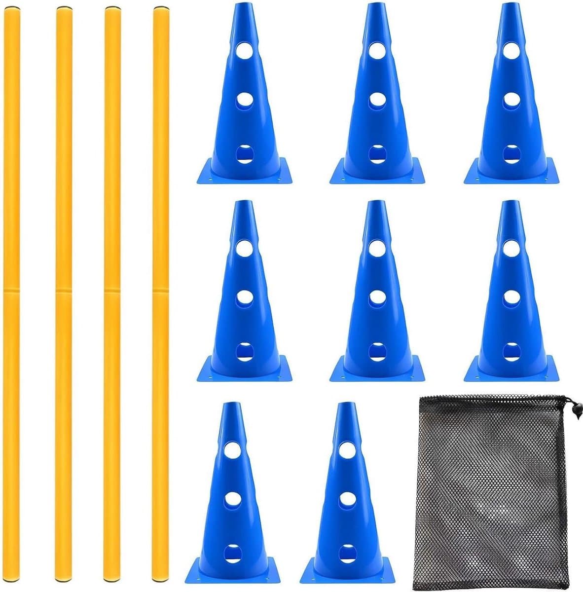 Honden Behendigheidscursus - Horden Kegels - Interactief Spelen - Lage Hindernis Hoogte - Draagbare Set - Blauw Geel
