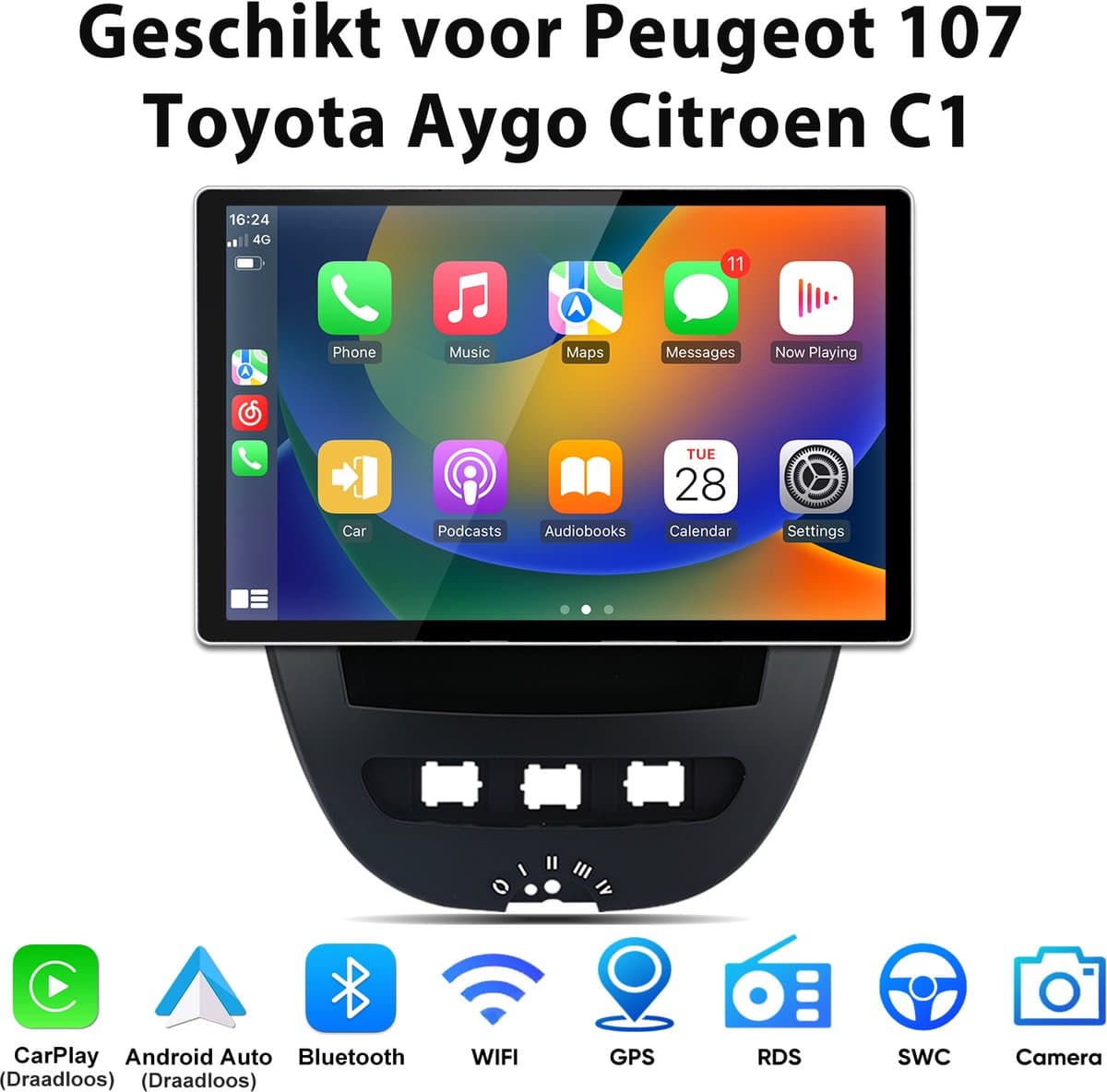 Junsun Android 15 Autoradio Geschikt Voor Peugeot 107 Toyota Aygo Citroen C1 Accessoires, 2GB+64GB, Draadloze CarPlay, DAB+, GPS-Navigatie, Bluetooth, Stuurwielbediening, Originele voertuigcamera, 11.5-inch 2k Touchscreen, DSP, Quad-core processor