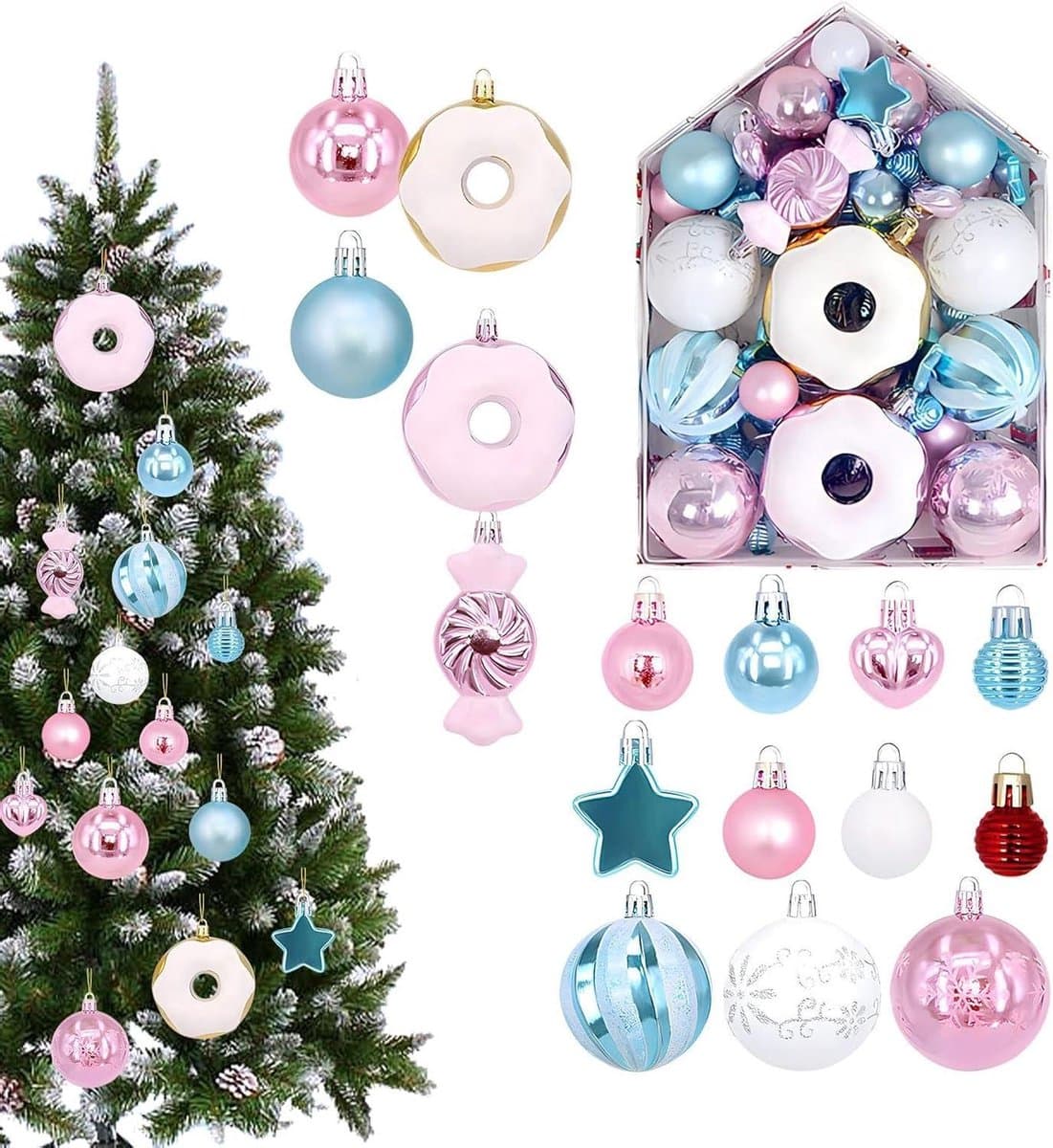 Decoratieve Ballen - Kerstboomversiering Set - Feestelijke Sfeer Creëren - Onbreekbaar Materiaal - 72 Stuks - Kleurrijk