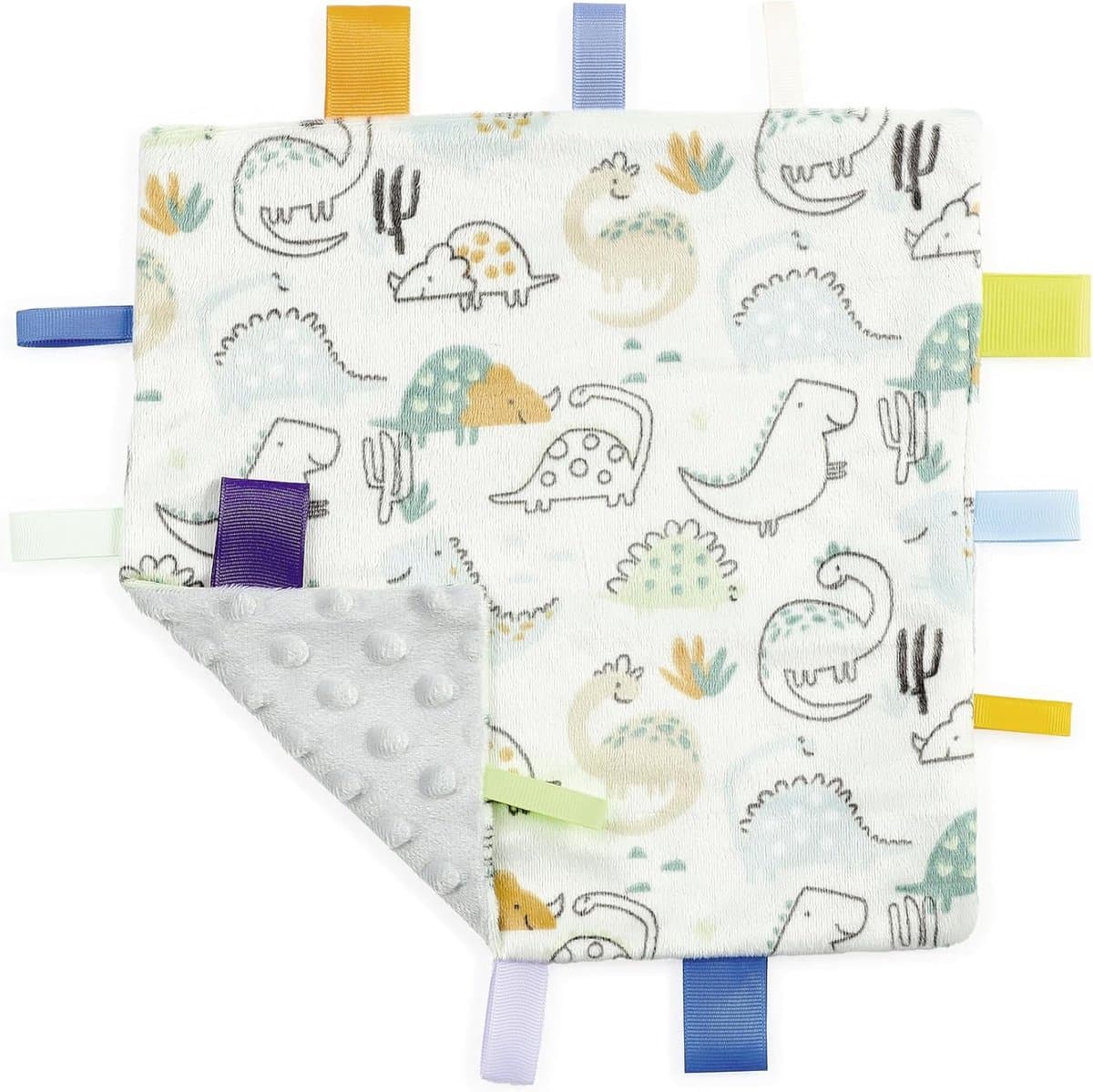 Zachte veiligheidsdeken voor baby's - Zintuiglijke Loveys en troosters - Perfect cadeau voor Baby Shower en verjaardagen - 24x24cm (Dinosaurus)