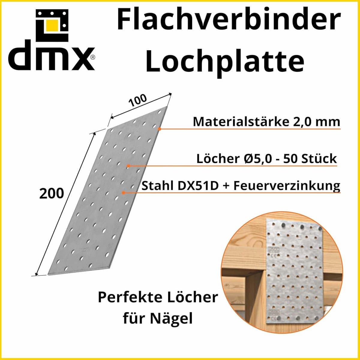 Verbindingsplaat - Platte Beugel - Bevestigen Dakgoot - Universele Perforatie - 200x100x2mm