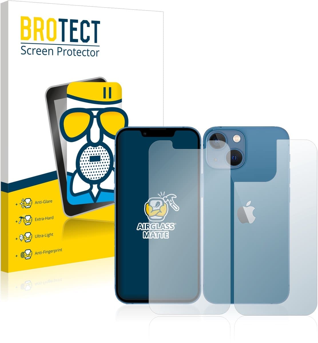 BROTECT - Screenprotector voor Apple iPhone 13 mini (Voor+Achter) - Folie Beschermfolie Beschermglas matte