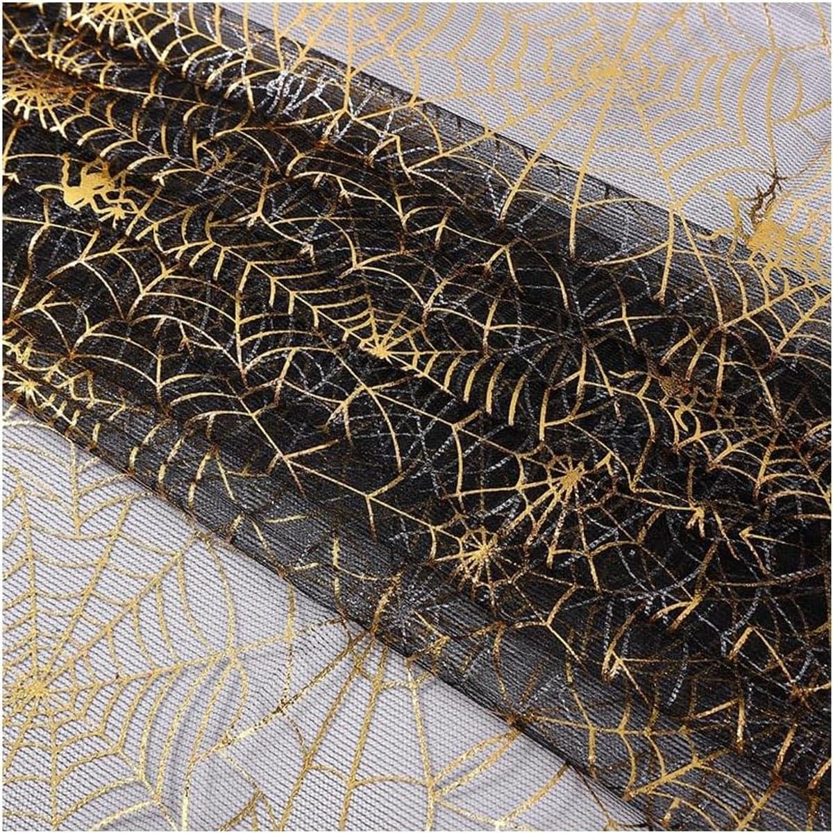 Stof met spinnenweb spinnen print tule stof spinnenweb kant stof mesh met spiderweb patroon voor Halloween spookhuis huizen tuin griezels goud #2 100x160cm