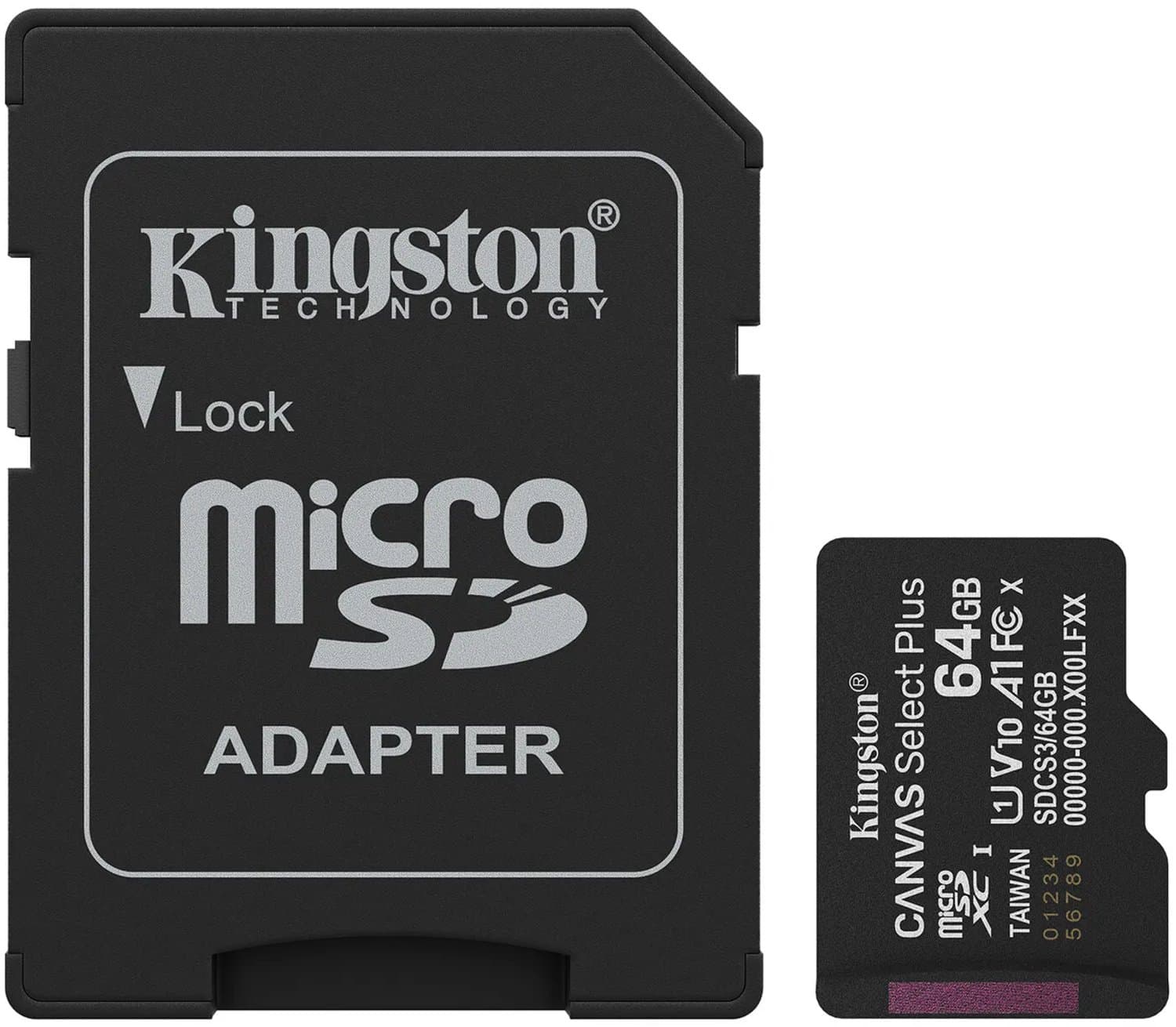 Kingston Technology 64GB microSDXC Canvas Select Plus Gen3 100MB/s A1 kaart + adapter